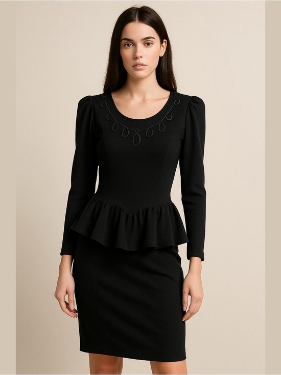 Dresses & Skirts - VTG Sweet Things Black Peplum Dress Scoop Neck Embroidery Whimsigoth Grunge Y2K
